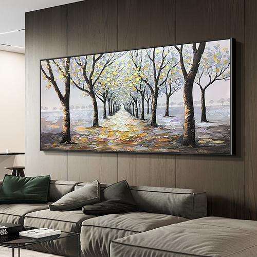 手绘白桦林油画 北欧风景壁画，点亮客厅沙发背景墙